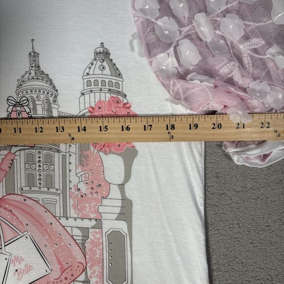 Love and Lace Women’s Size M Parisian Graphic T-Shirt Pink Puff Organza‎ Sleeves - Picture 8 of 14